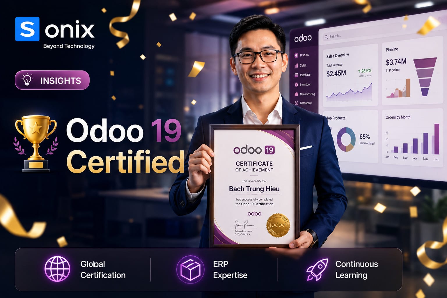 Triển khai Odoo 19 - Chứng chỉ chuyên gia toàn cầu của team Sonix