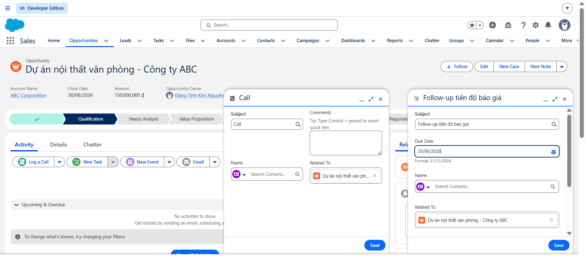 Demo: Tạo pipeline bán hàng Salesforce trong 3 phút 5 Bước 4: Đặt lịch nhắc nhở Activity Reminder để không bỏ sót deal trên pipeline bán hàng Salesforce