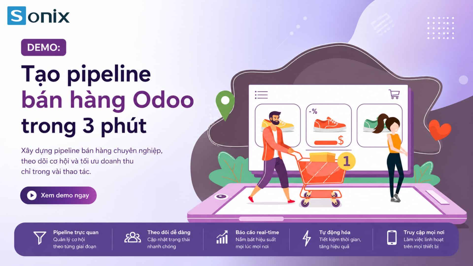 Hình ảnh minh họa tạo pipeline bán hàng Odoo trong 3 phút trên thiết bị di động.