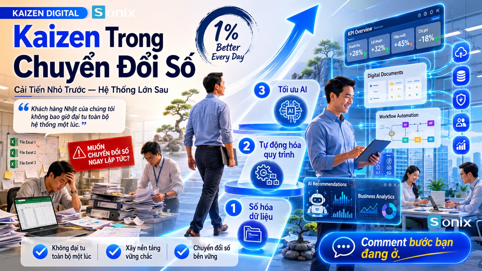 Kaizen trong chuyển đổi số: cải tiến nhỏ trước, hệ thống lớn sau