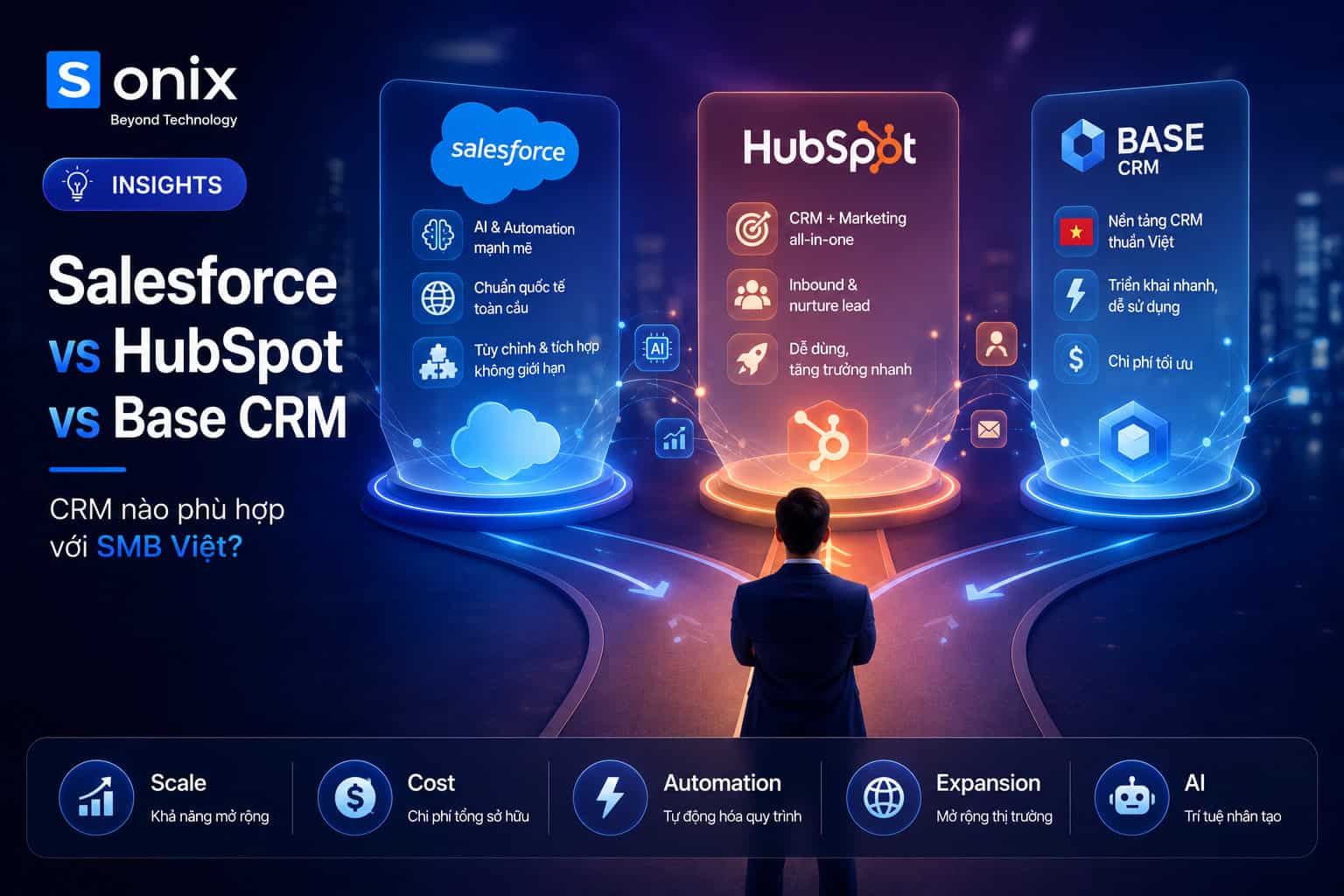 So sánh CRM cho SMB Việt Nam — Salesforce, HubSpot và Base CRM theo 5 tiêu chí thực tế