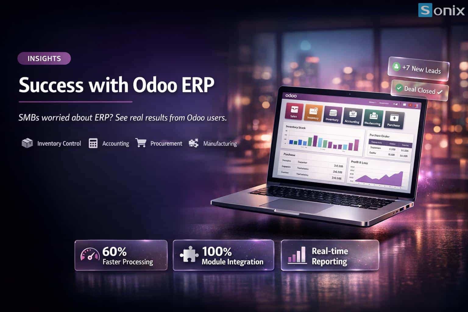 Hình ảnh màn hình laptop hiển thị phần mềm Odoo ERP.